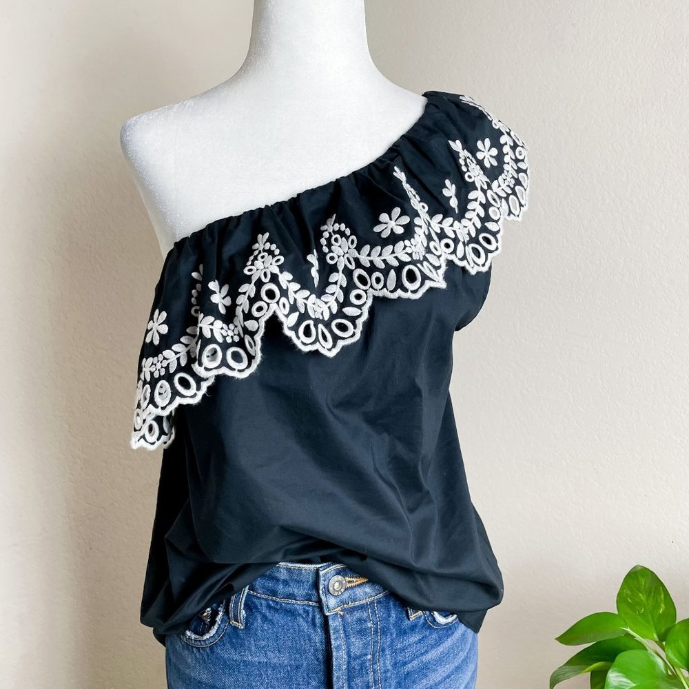 Kate Spade Live Colorfully One Shoulder Embroidered Blouse Black Size S